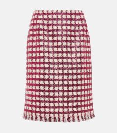 Oscar de la Renta Frayed Checked Metallic Wool Blend Tweed Skirt at Mytheresa