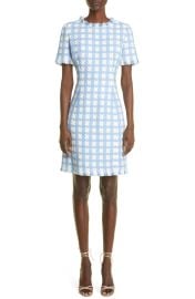 Oscar de la Renta Fringe Tweed Fit Flare Dress in Ivory/Blue  at Nordstrom