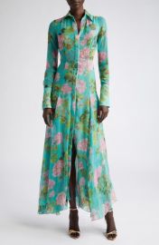 Oscar de la Renta Geranium Print Long Sleeve Silk Chiffon Maxi Dress at Nordstrom