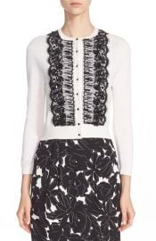 Oscar de la Renta Hand Beaded Lace Trim Wool Silk Cardigan at Nordstrom