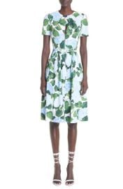 Oscar de la Renta Hydrangea Belted Stretch Poplin Dress at Nordstrom