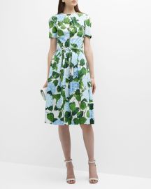 Oscar de la Renta Hydrangea Print Poplin Midi Dress at Neiman Marcus