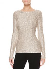 Oscar de la Renta Long-Sleeve Sequin Sweater Gold at Neiman Marcus