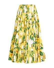 Oscar de la Renta Magnolia Flower Pleated Midi Skirt at Neiman Marcus