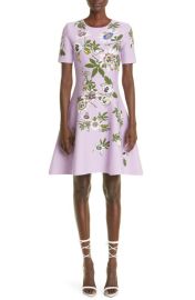 Oscar de la Renta Passionflower Jacquard Fit Flare Dress at Nordstrom