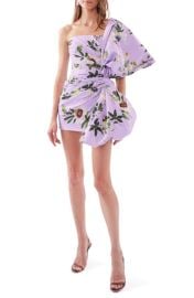 Oscar de la Renta Passionflower Print One-Shoulder Stretch Cotton Dress at Nordstrom