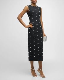 Oscar de la Renta Pearl Cabochon Wool Midi Cocktail Dress at Neiman Marcus