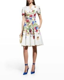 Oscar de la Renta Pleated Pansy Cloque Mini Dress at Neiman Marcus