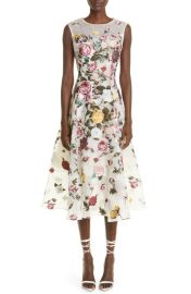 Oscar de la Renta Rose Pattern Open Back Silk Blend Dress at Nordstrom