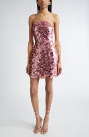 Oscar de la Renta Sequin Scallop Embroidered Strapless Cocktail Minidress at Nordstrom