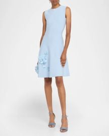 Oscar de la Renta Sequined Floral Applique Knit Dress at Neiman Marcus