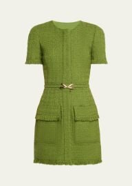 Oscar de la Renta Short Sleeve 2 Pkt Button Front A Line Tweed Dress - at Bergdorf Goodman