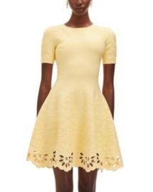 Oscar de la Renta Short Sleeve Jacquard Eyelet Dress Bloomingdales at Bloomingdales