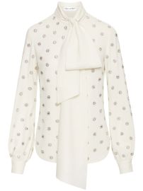 Oscar de la Renta Silk Blend Crystal Embellished Blouse in Ivory at Farfetch