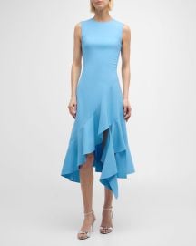 Oscar de la Renta Sleeveless Jewel-Neck Asymmetric-Hem Midi Dress at Neiman Marcus