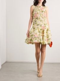 Oscar de la Renta Tiered floral print silk blend georgette mini dress at Net a Porter