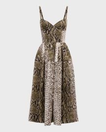 Oscar de la Renta V-Neck Snake-Print Sleeveless Cotton Midi Dress at Neiman Marcus