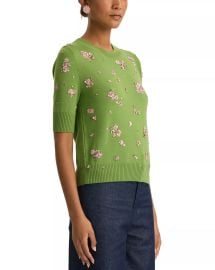 Oscar de la Renta Wool Floral Cluster Elbow Sleeve Sweater Bloomingdale39s at Bloomingdales