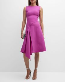 Oscar de la Renta Wool Midi Dress with Draped Skirt Detail at Neiman Marcus