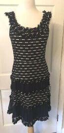 Oscar de la Renta classic navy tweed amp silk sleeveless dress w fringe trim sz6 eBay at eBay