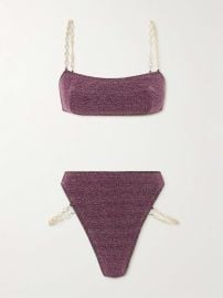 Oseree Lumiere Embellished Metallic Bikini at Net a Porter