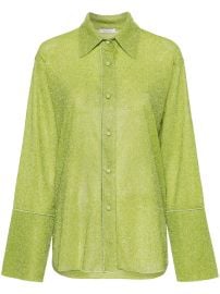 Osree metallic-threading bell-sleeve Shirt Green at Farfetch