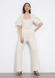 Other Stories Belted Zip Front Jumpsuit in white at & Other Stories