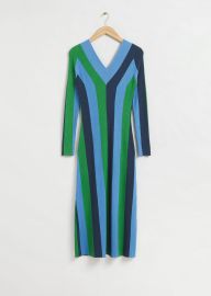 Other Stories Fitted V Neck Knitted Dress in Striped Multi Colored at & Other Stories