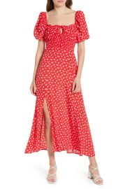 Other Stories Floral Side Slit Midi Dress in Red WWhite Tiny Flowers Size 2 at Nordstrom