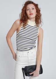 Other Stories Sleeveless Mock Neck Ribbed Top in Black White Striped at & Other Stories