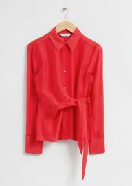 Other Stories Slim Fit Wrap Tie Shirt in Bright Red at & Other Stories