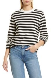 Other Stories Stripe Long Sleeve Cotton Top in Beige/White Stripe  at Nordstrom