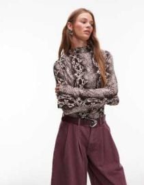 Other Stories jersey top side ruche with long sleeves in snake print at ASOS