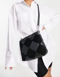 Other Stories leather and suede braided cross body bag in black at ASOS