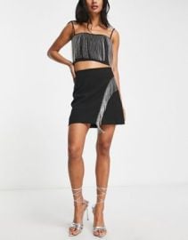 Other Stories rhinestone fringe mini skirt in black - part of a set at ASOS