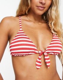 Other Stories triangle bikini top in red stripe print at ASOS