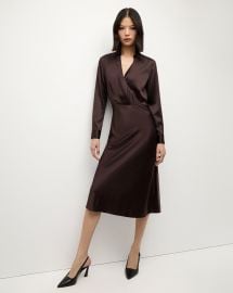 Otis Silk Dress in Dark Chocolate at Veronica Beard