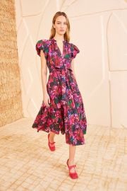 Ottilie Dress - Hibiscus Abstract Floral Puff Sleeve Midi Dress - Ulla Johnson at Ulla Johnson
