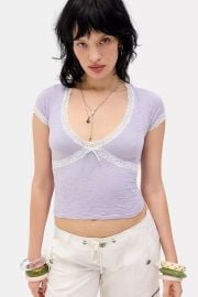 Out From Under Bella Seamless Knit Lace Trim Crop Tee at Urban Outfitters