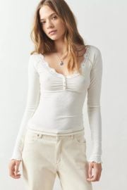 Out From Under Diana Layering Lace Trim Henley Top at Urban Outfitters