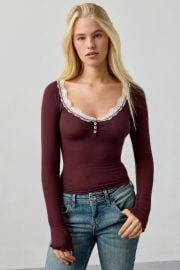 Out From Under Diana Layering Lace-Trim Henley Top at Urban Outfitters