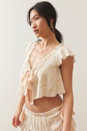 Out From Under Pretty Pj Tie Front Top at Urban Outfitters