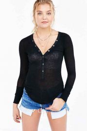 Out From Under Woven Placket Henley Top at Urban Outfitters