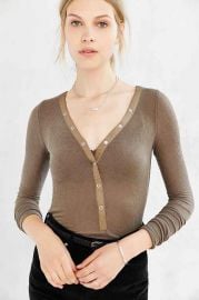 Out From Under Woven Placket Henley Top at Urban Outfitters