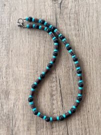 Outer Banks TV Show Pope Wood Turquoise Lava Rock Mens Beaded Necklace Dana LeBlanc Designs at Dana LeBlanc