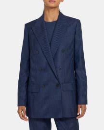 Outlet Official Site Straight Double-Breasted Jacket in Striped Wool at Theory