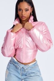 Outshine The Rest Patent Faux Leather Puffer Jacket - Pink Fashion Nova at Fashion Nova