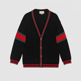 Oversize cable knit cardigan at Gucci