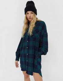 Oversized Boyfriend Shirt Dress in navy plaid by Stradivarius at ASOS at ASOS