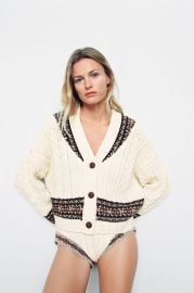 Oversized Jacquard Cardigan at Zara